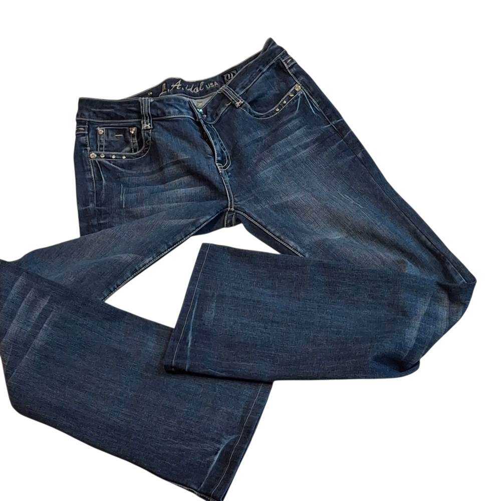 LA Idol USA Embellished Denim Stretch Blue Bootleg Jeans    Size 11 (W33 L34) - Picture 4 of 16